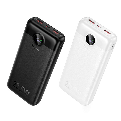 Универсальный Доп. Аккумулятор 20000mAh, J172A, HOCO, выход: 1 USB (22.5W), 1 PD (20W), с дисплеем, белый