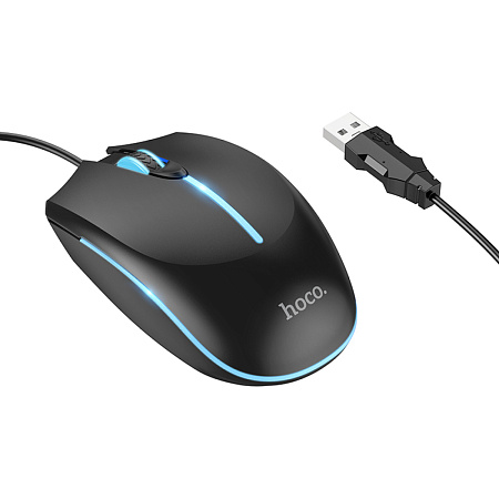 Проводная мышь игровая с подсветкой, GM37, HOCO, DPI 2400, черный с синим