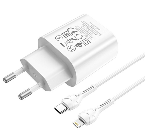 Сетевое зарядное устройство, 1 PD 25W (N22), HOCO, Type-C to Lightning, Безопасный сертификат, белый