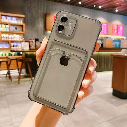 Чехол силиконовый для iPhone 11 (6.1), с карманом для карты, микс, X-CASE, затемненный