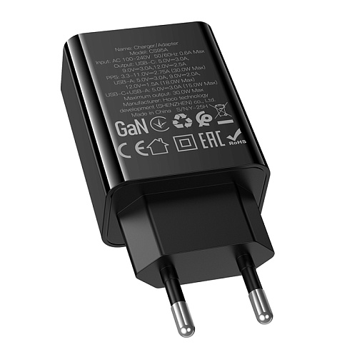 Сетевое зарядное устройство, 1 PD 30W + 1 USB 3.0 QC (CS95A), HOCO, черный