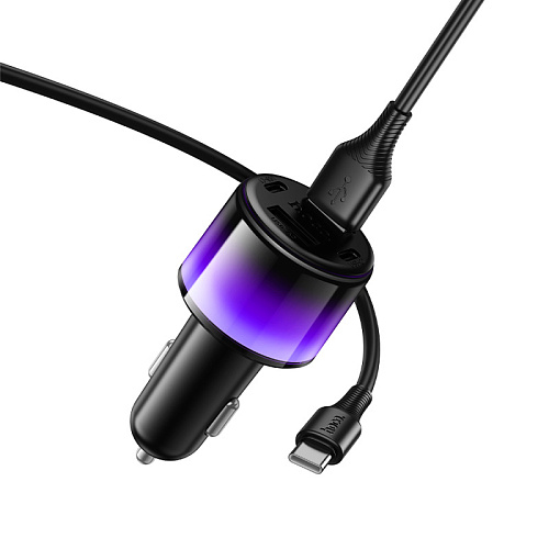 Автомобильное зарядное устройство, 2 USB QC3.0 12W, 2 PD 12W (Z69), HOCO, кабель Type-C, черный с синим
