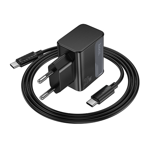 Сетевое зарядное устройство, 1 PD 20W + 1 USB 3.0 QC (CS71A), HOCO, Type-C to Type-C, черный