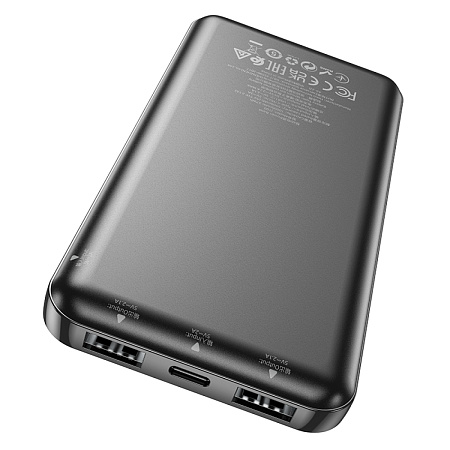 Универсальный Доп. Аккумулятор 10000mAh, J100, HOCO, выход: 2 USB (5V/2A), черный