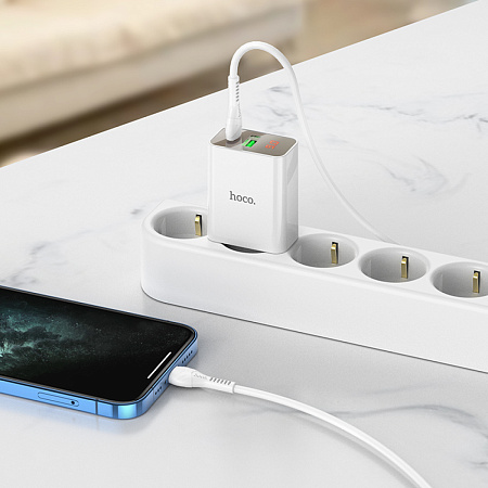 Сетевое зарядное устройство, 1 PD 20W + 1 USB 3.0 QC (C100A), HOCO, Type-C to Lightning, белый