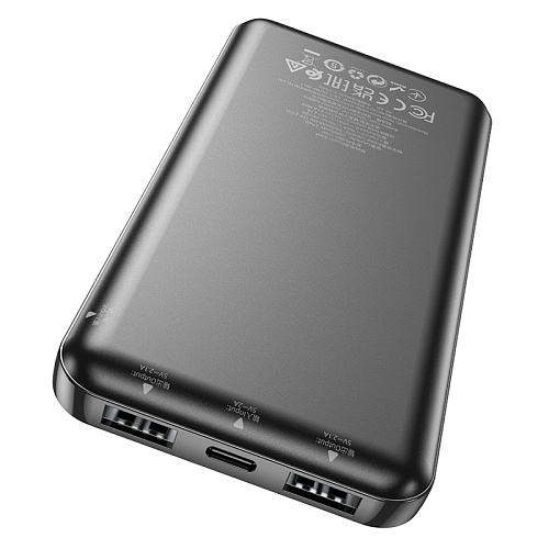 Универсальный Доп. Аккумулятор 10000mAh, J100, HOCO, выход: 2 USB (5V/2A), черный