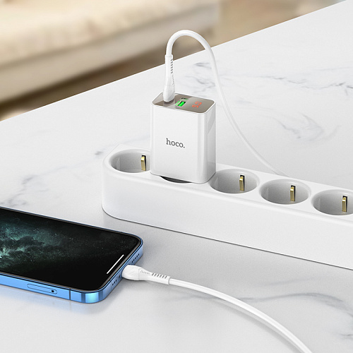 Сетевое зарядное устройство, 1 PD 20W + 1 USB 3.0 QC (C100A), HOCO, Type-C to Lightning, белый