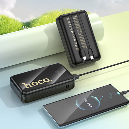 Универсальный Доп. Аккумулятор 20000mAh, Q37A, HOCO, выход: 1 USB (22.5W), 1 PD (20W), 2 кабеля, черный