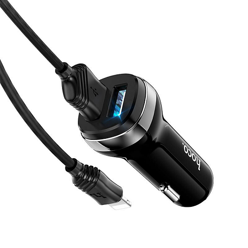 Автомобильное зарядное устройство, 2 USB 2.4A (Z40), usb cable lightning, HOCO, черный
