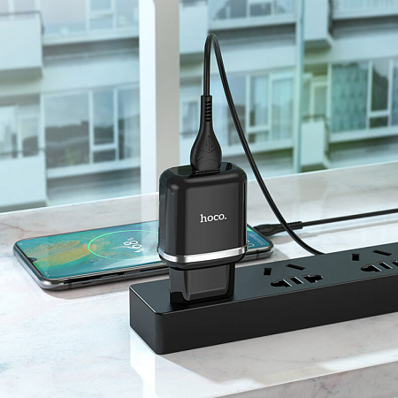Сетевое зарядное устройство, 1 USB 3.0 QC (N3), HOCO, Type-C, Умная зарядка, черный