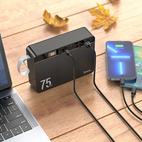 Универсальный Доп. Аккумулятор 75000mAh, J94, HOCO, выход: 2 USB+1 PD 20W, черный