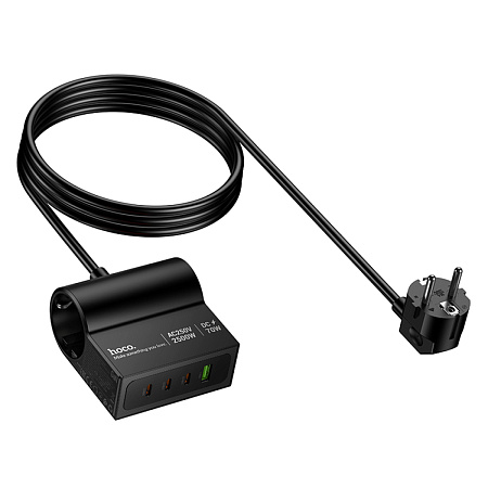 Сетевой фильтр на 1 розетка+3 PD (70Вт)+1 USB, 1.5м, AC34, HOCO, черный