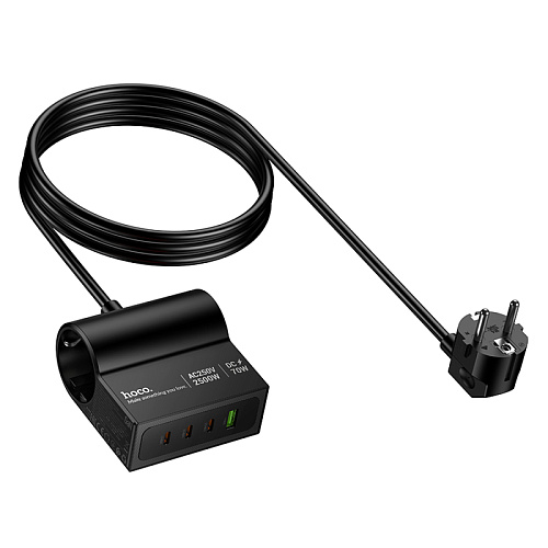 Сетевой фильтр на 1 розетка+3 PD (70Вт)+1 USB, 1.5м, AC34, HOCO, черный