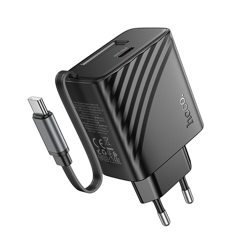 Сетевое зарядное устройство, 1 PD 30W + встроенный кабель Type-C (N58), HOCO, черный