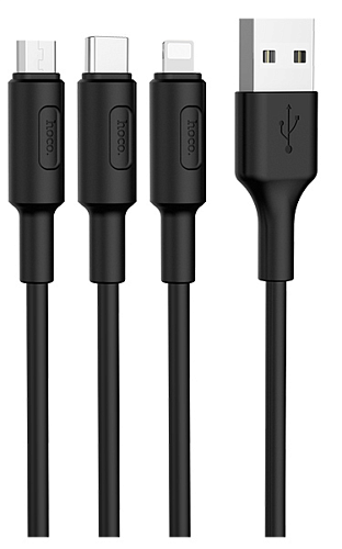 USB дата кабель Lightning+Micro+Type-C, X25, HOCO, черный