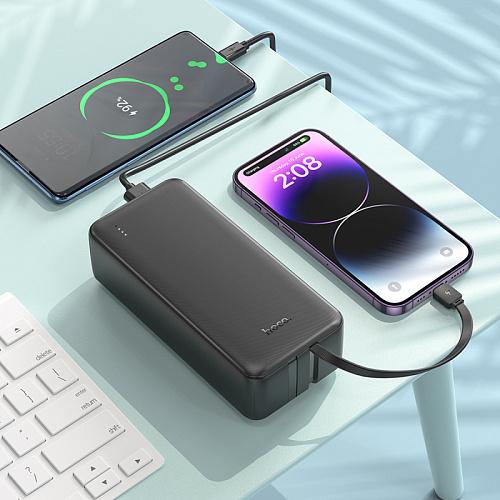 Универсальный Доп. Аккумулятор 30000mAh, J118B, HOCO, выход: 2 USB (5V/2A)+кабель Lightning/Type-C, черный
