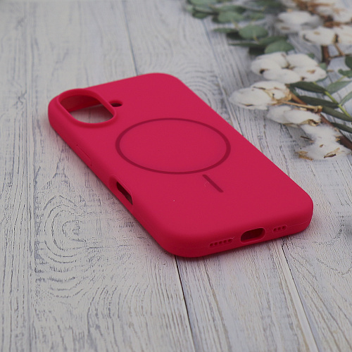 Чехол-накладка для iPhone 16, Silicon Case, магнитный (MagSafe), без лого, X-CASE, ярко-розовый