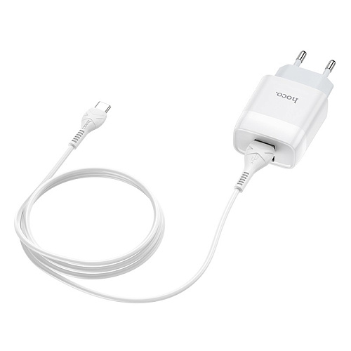 Сетевое зарядное устройство, 2 USB 2.4A (C73A), HOCO, Type-C, белый