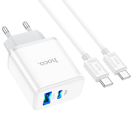 Сетевое зарядное устройство, 1 PD 20W + 1 USB 3.0 QC (C105A), HOCO, Type-C to Type-C, белый