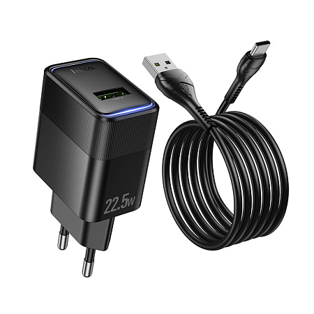 Сетевое зарядное устройство, 1 USB 3.0 QC 22.5W (CS111A), HOCO, Type-C, черный