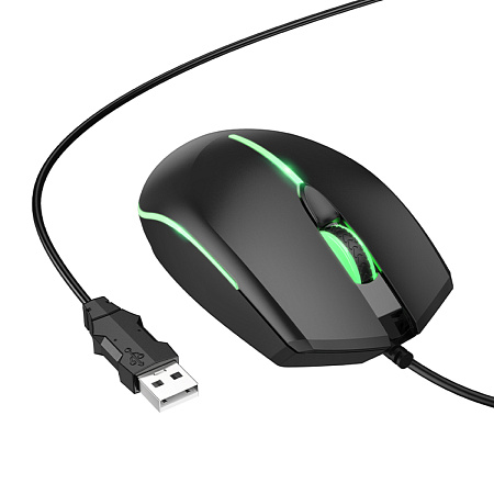 Проводная мышь игровая с подсветкой, GM37, HOCO, DPI 2400, черный с синим