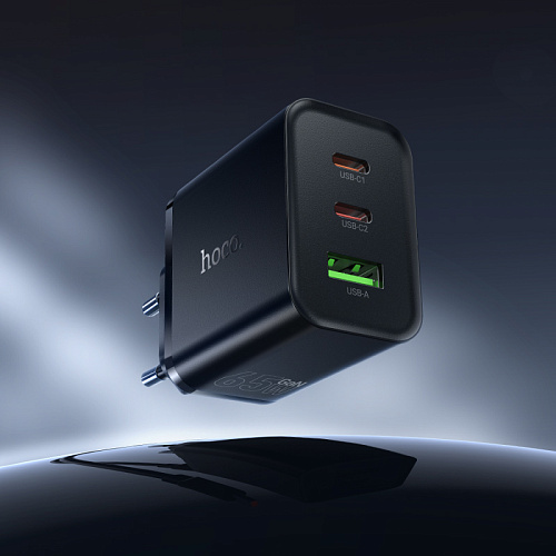 Сетевое зарядное устройство, 2 PD 65W + 1 USB 3.0 QC (N75), HOCO, черный