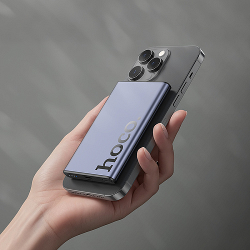 Универсальный Доп. Аккумулятор 5000mAh, Q32, HOCO, 1 PD 20W, беспроводная зарядка (MagSafe), серый