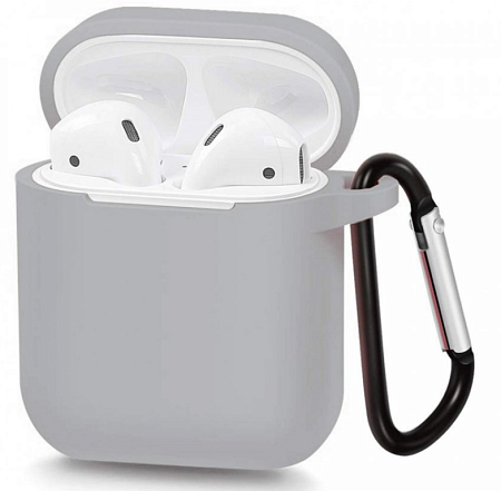 Чехол силиконовый для Airpods 1/Airpods 2 case, X-CASE, серый с карабином