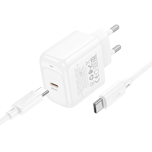 Сетевое зарядное устройство, 1 PD 25W (CS53A), HOCO, Type-C to Type-C, белый