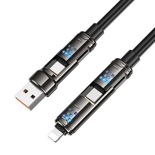 USB дата кабель 4 в 1, USB/Type-C to Lightning/Type-C, 240W, U143, HOCO, черный