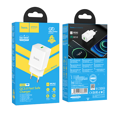 Сетевое зарядное устройство, 1 USB 3.0 QC (N26), HOCO, белый