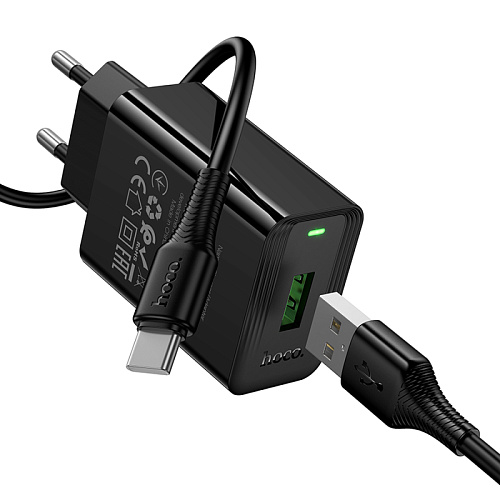 Сетевое зарядное устройство, 1 USB 3.0 QC (CS92A), HOCO, Type-C, черный