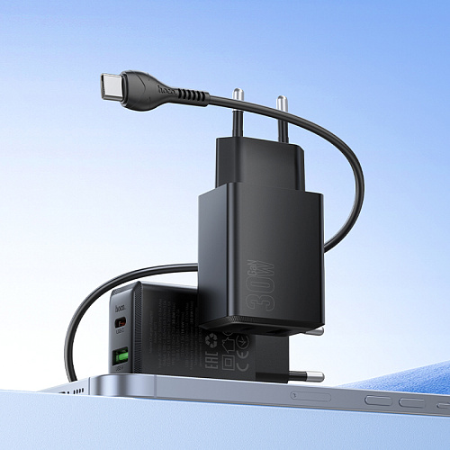 Сетевое зарядное устройство, 1 PD 30W + 1 USB 3.0 QC (N71), HOCO, Type-C to Type-C, черный