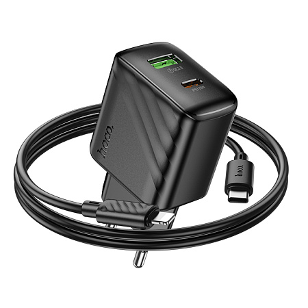 Сетевое зарядное устройство, 1 PD 20W + 1 USB 3.0 QC (CS25A), HOCO, Type-C to Lightning, черный