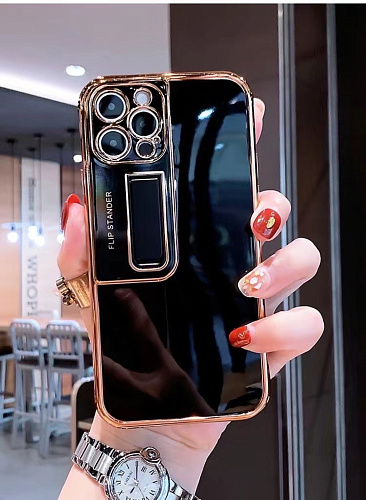 Чехол силиконовый для iPhone 13 (6.1), глянцевый с подставкой, X-CASE, черный