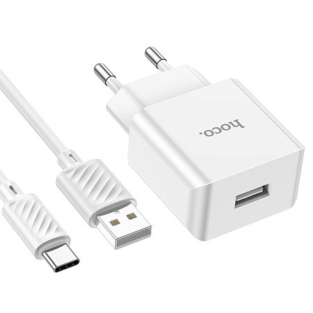 Сетевое зарядное устройство, 1 USB 2.1A (C106A), HOCO, Type-C, белый