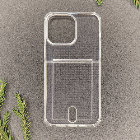 Чехол силиконовый для iPhone 15 Pro Max (6.7), с карманом для карты, X-CASE, прозрачный