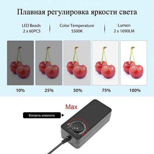 Портативный световой короб PULUZ для фотостудии 60 x 60 x 60 см, светодиодная лампа 5500 К,