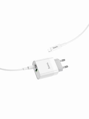 Сетевое зарядное устройство, 1 PD 20W + 1 USB 3.0 QC (C80A), HOCO, Type-C to Lightning, белый