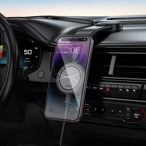 Держатель автомобильный на торпеду с беспроводной зарядкой, HW29, HOCO, металлический серый Держатель автомобильный на торпеду с беспроводной зарядкой, HW29, HOCO, металлический серый