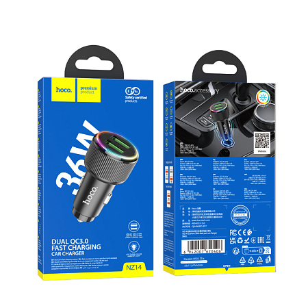Автомобильное зарядное устройство, 2 USB QC3.0, 18W+18W (NZ14), HOCO, черный