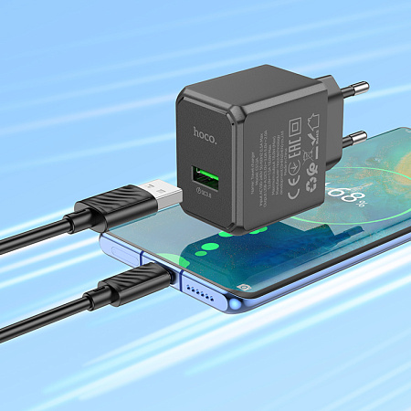 Сетевое зарядное устройство, 1 USB 3.0 QC 18W (CS12A), HOCO, черный