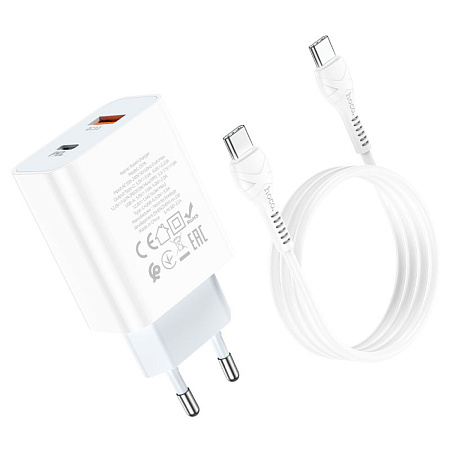 Сетевое зарядное устройство, 1 PD 20W + 1 USB 3.0 QC (C97A), HOCO, Type-C to Type-C, белый