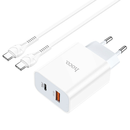 Сетевое зарядное устройство, 1 PD 20W + 1 USB 3.0 QC (C97A), HOCO, Type-C to Type-C, белый