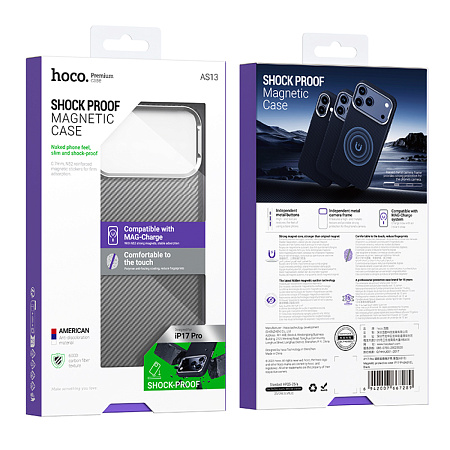 Чехол для iPhone 17 Pro, карбон, Магнитный (MagSafe), AS13, HOCO, черный