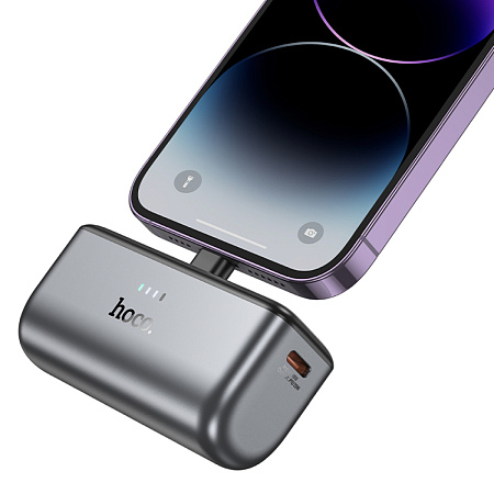 Универсальный Доп. Аккумулятор 5000mAh, Q31, HOCO, Lightning (папа) - выход, Type-C (мама) вход/выход, серый