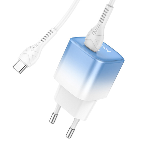 Сетевое зарядное устройство, 1 PD 20W + 1 USB 3.0 QC (C101A), HOCO, Type-C to Type-C, голубой с белым