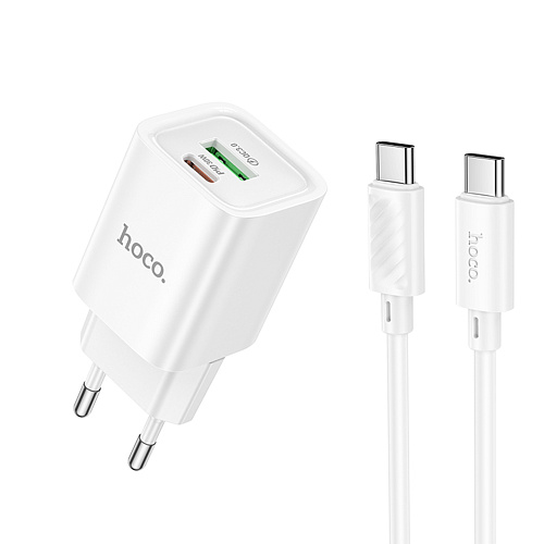 Сетевое зарядное устройство, 1 PD 30W + 1 USB 3.0 QC (C149A), HOCO, Type-C to Type-C, мини, белый