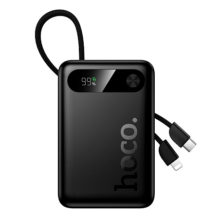 Универсальный Доп. Аккумулятор 10000mAh, J171, HOCO, выход: 1 USB (22.5), 1 PD (20W), с двумя кабелями, черный