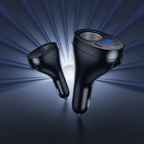 Разветвитель прикуривателя на 2 PD +1 USB +1 прикуриватель, Z61, с дисплеем, черный